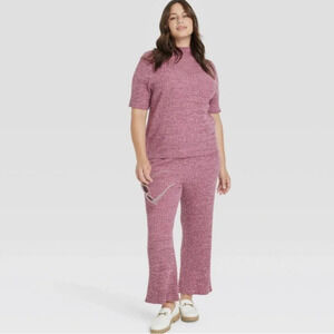 AVA & VIV Women’s Size‎ X Short Sleeve Mock Neck And Relaxed Fit Ribbed Pant